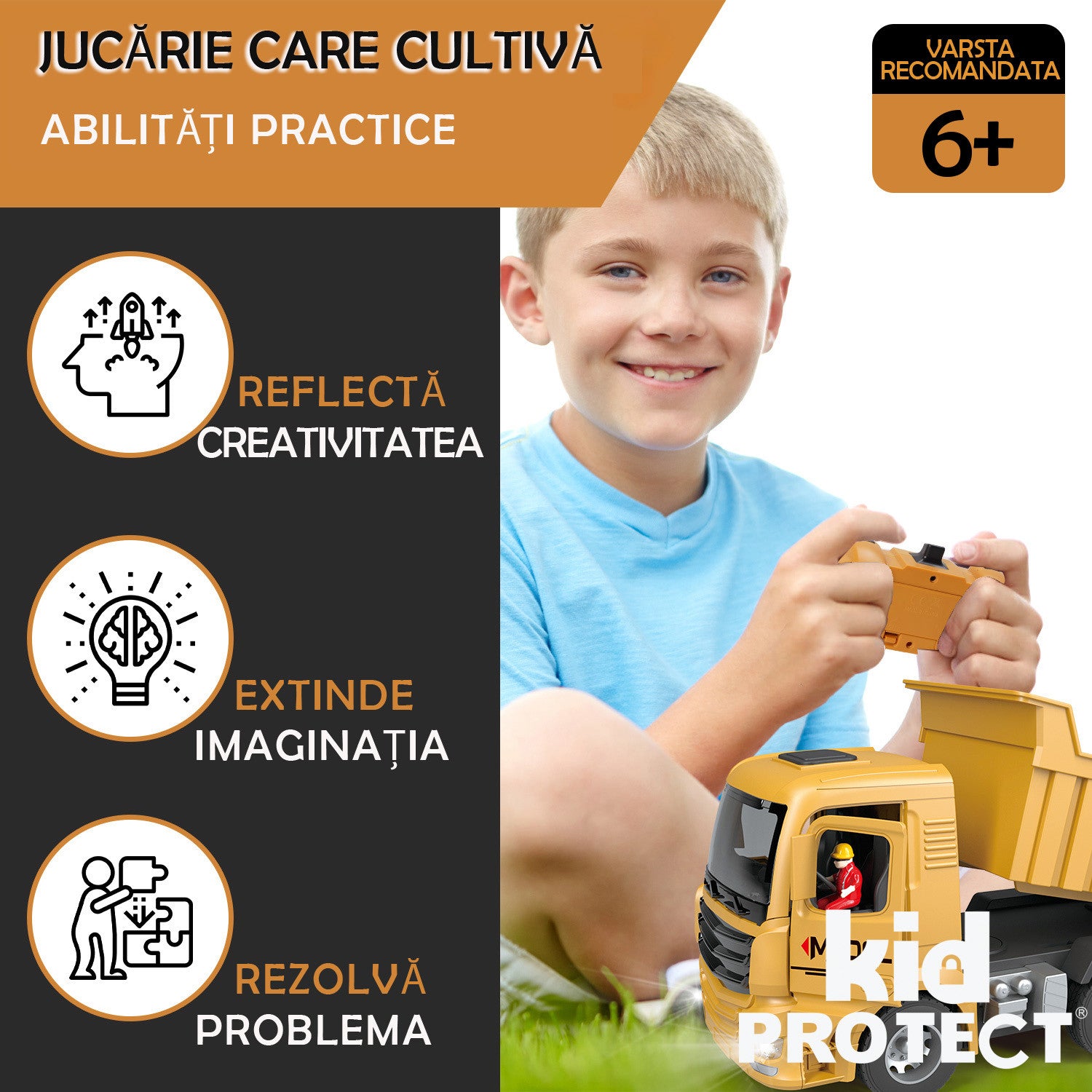 Basculanta Super Realista Cu Telecomanda Pentru Copii KidProtect PowerHaul Remote Basculanta Super Realista Cu Telecomanda Pentru Copii KidProtect PowerHaul Remote